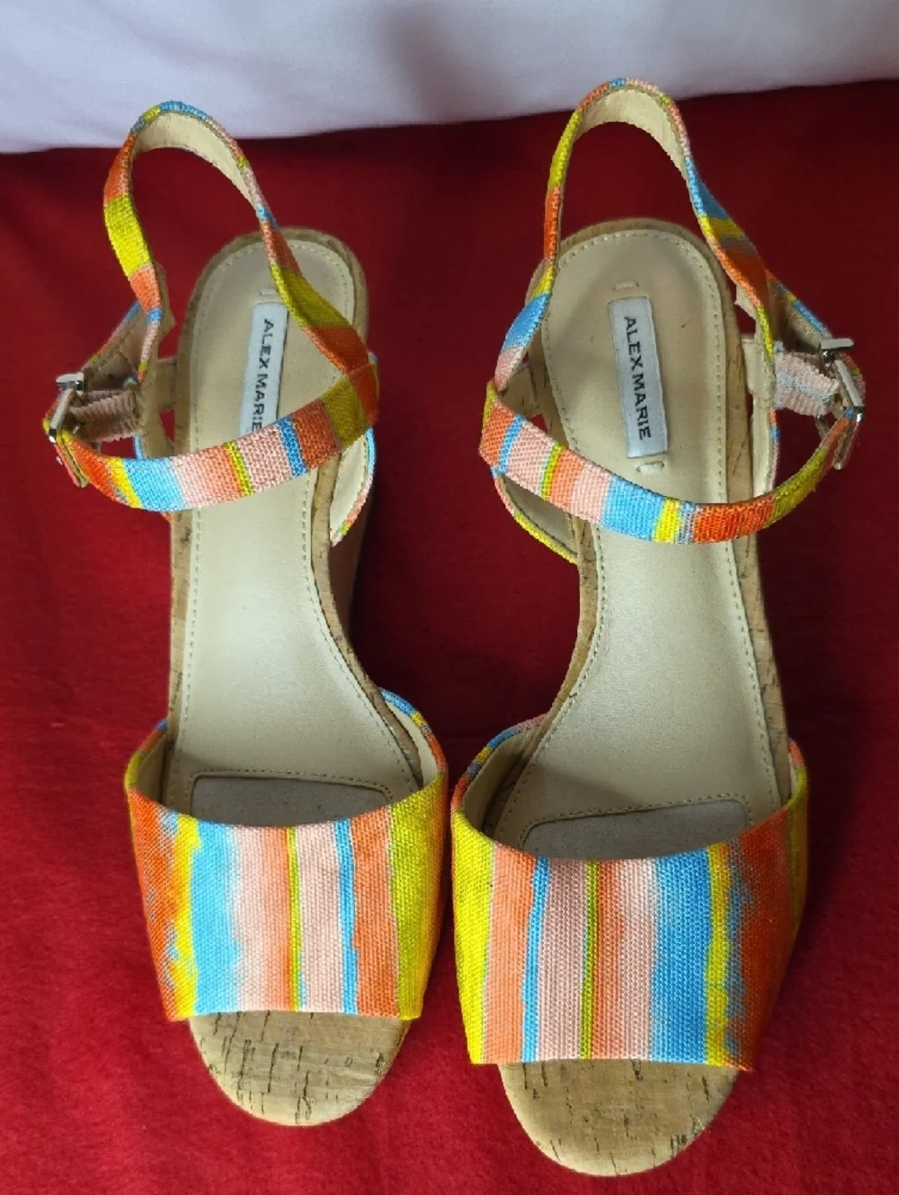 Alex Marie Claramir‎ Rainbow Striped Cork Wedge Sandals - 7M